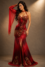 Bauchtanzkleid bestickt in rot