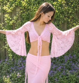 Light pink lace top with trumpet sleeve