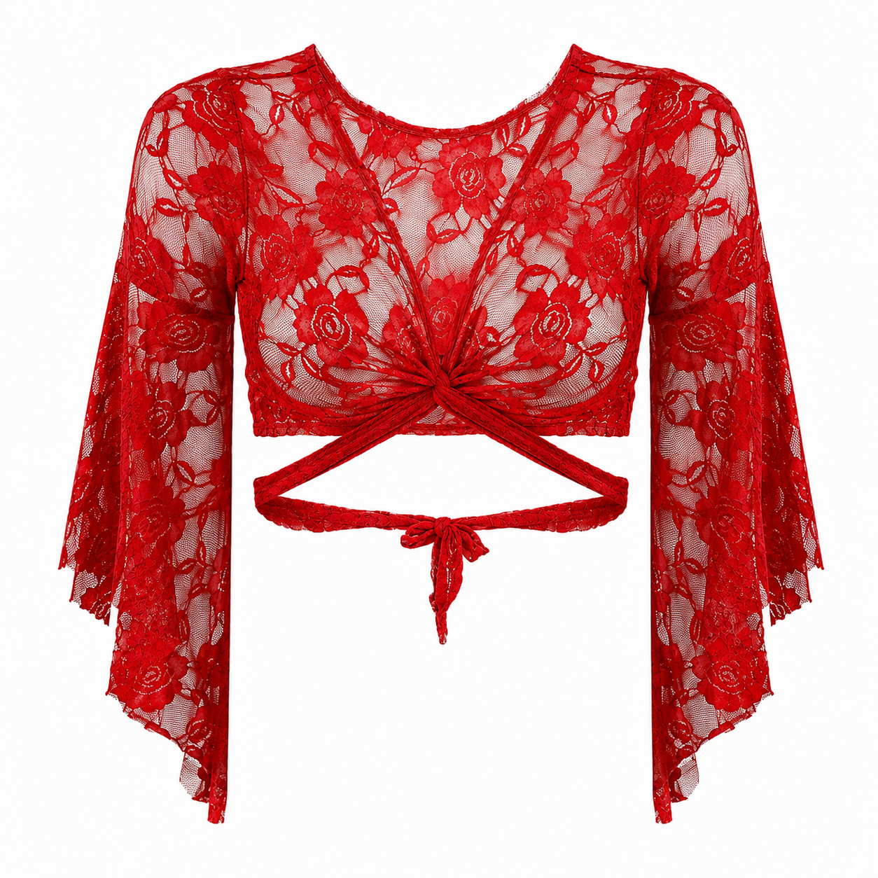 Top in rot aus Spitzenstoff.