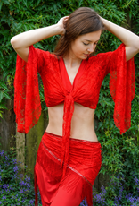 Lace Top red with trumpet arms