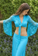 Turquoise lace top with trumpet sleeve