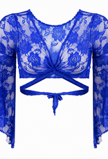 Top in blau aus Spitzenstoff.