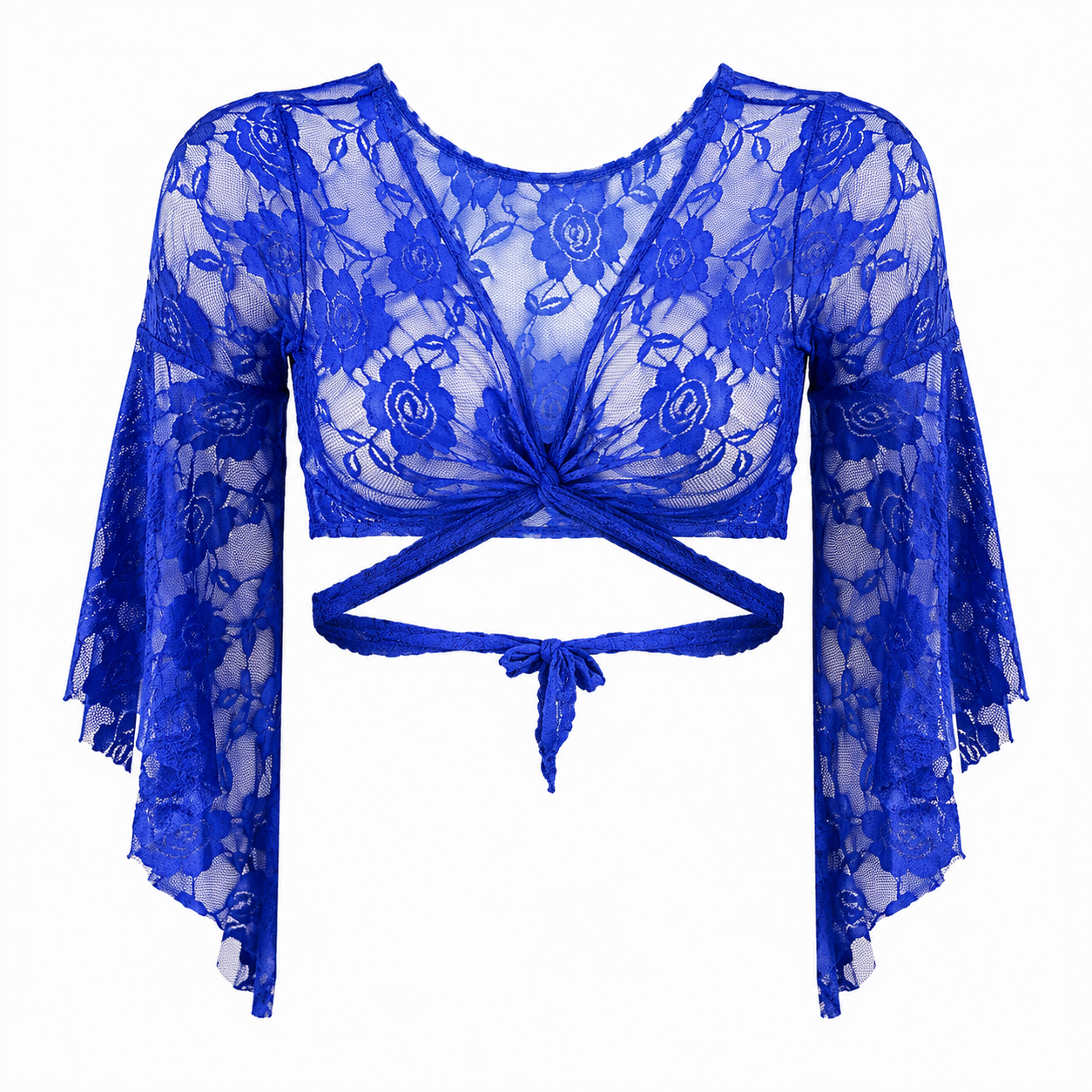 Top in blau aus Spitzenstoff.