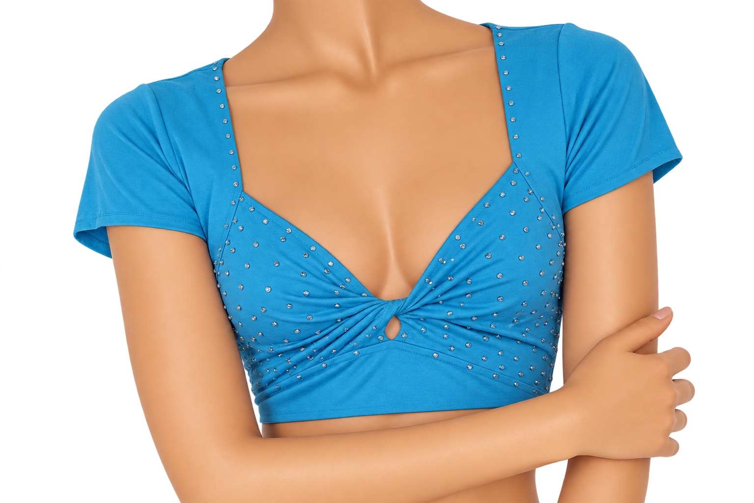 Turquoise crop top with little glass pearls