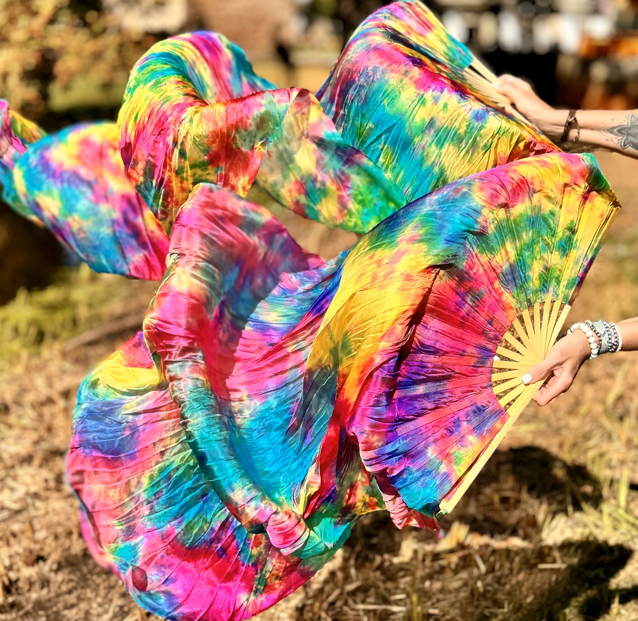 Fächerschleier  / Fan-Schleier aus Seide in Spring farbe 3G