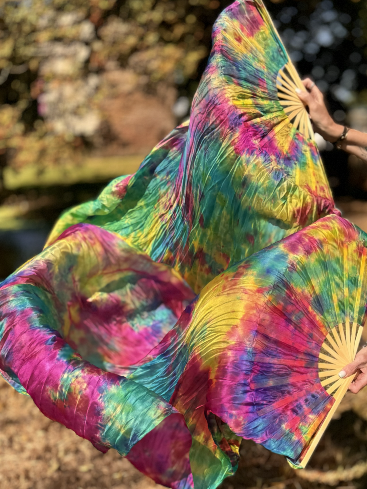 Fächerschleier  / Fan-Schleier aus Seide in Spring farbe 3G