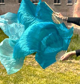 Silk belly dance fan veils bluegreen to white gradient