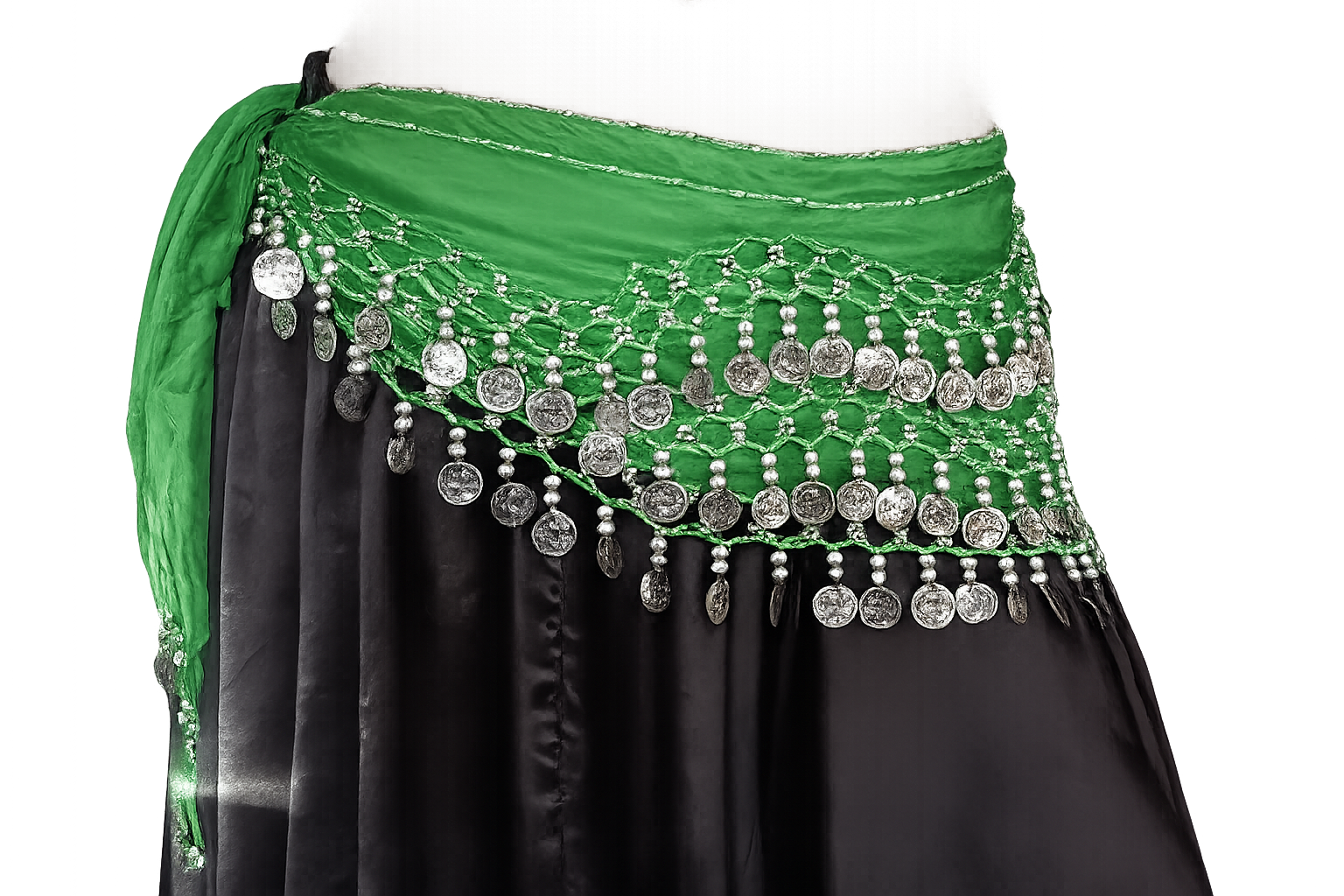 Hip scarf green with silver coins
