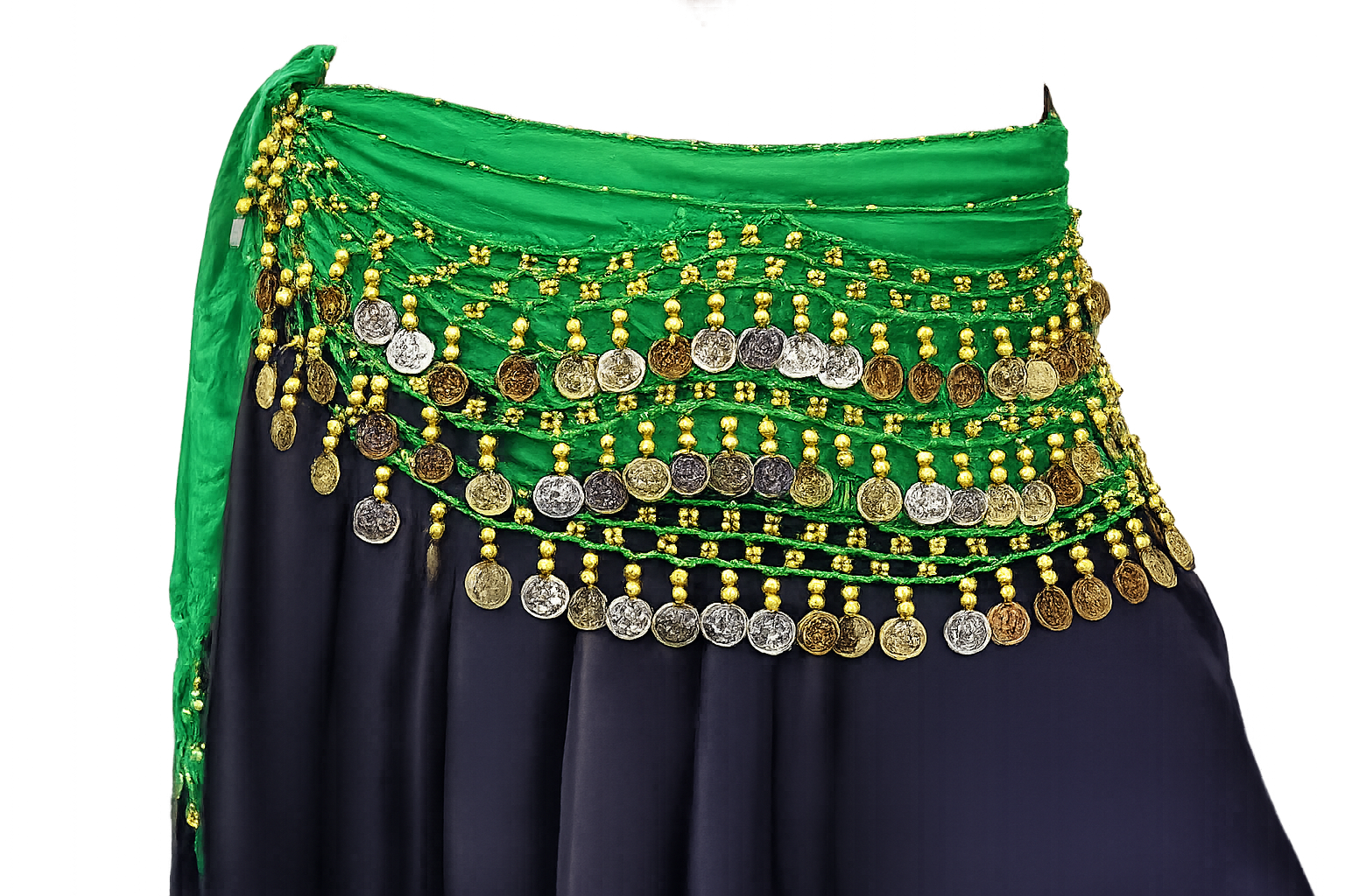 Hip scarf green with gold coins