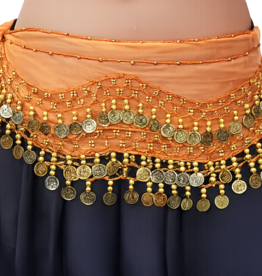 Hip scarf orange with gold coins