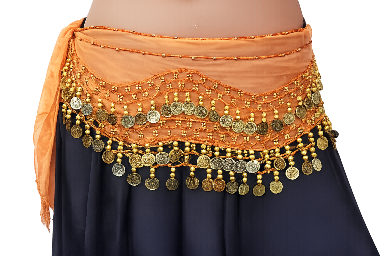 Hüfttuch orange mit goldenen Münzen