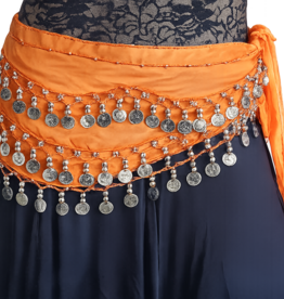 Hip scarf orange with silver coins