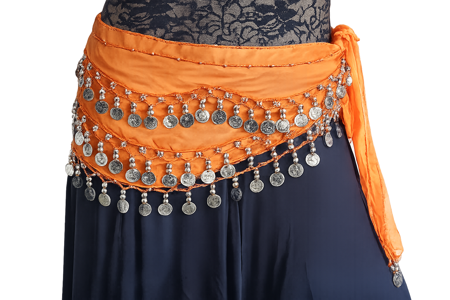 Hüfttuch orange mit silbernen Münzen