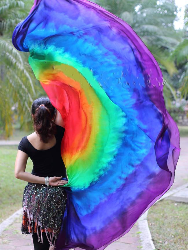 Silk veil half round tie dye rainbow