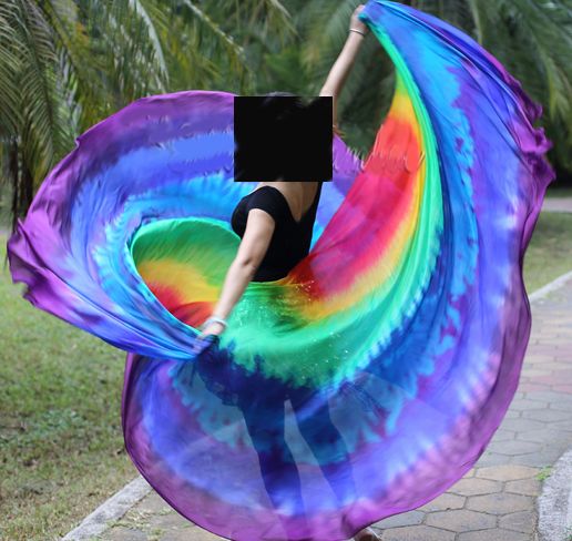 Silk veil half round tie dye rainbow