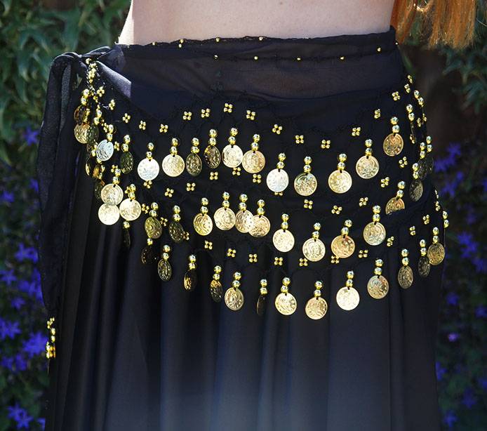 Hip scarf black with gold coins