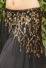 Long  black hip scarf with gold sequins