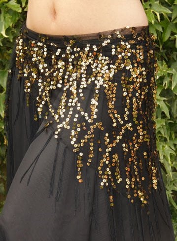 Long  black hip scarf with gold sequins