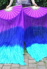 Silk belly dance fan veils in purple blue turquoise