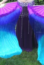 Silk belly dance fan veils in purple blue turquoise