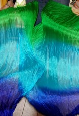 Silk belly dance fan veils in green turquoise blue