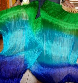 Fächerschleier aus Seide in grün-türkis-blau
