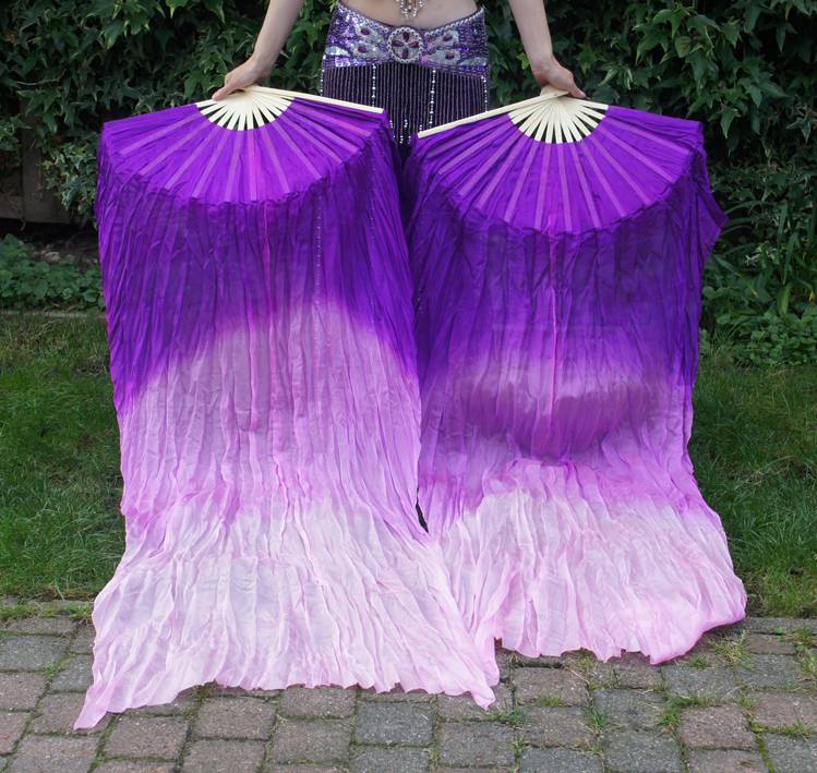 Silk belly dance fan veils purple to white gradient