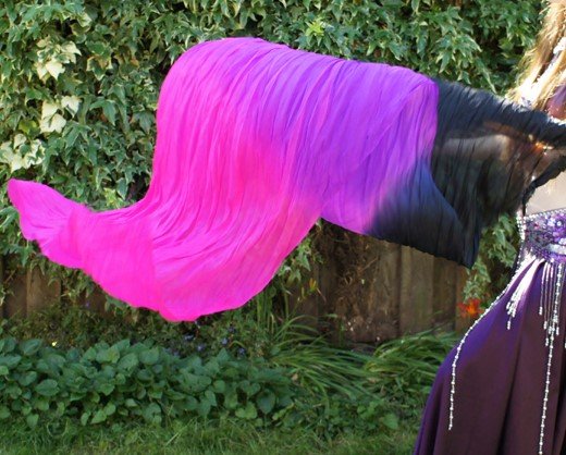 Silk belly dance fan veils black purple fuchsia