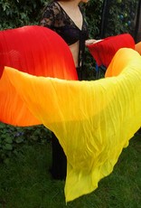 Silk belly dance fan veils red orange yellow