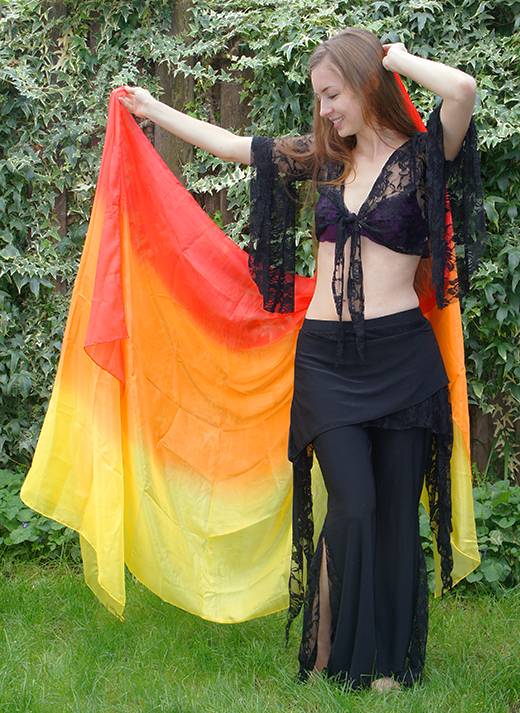 Silk belly dance veil red orange veil