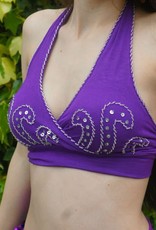 Belly dance top purple with silver pearls
