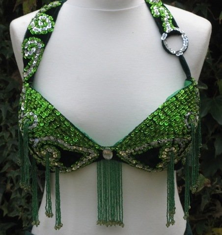 Professional belly dance costume in green/silver