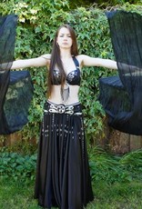 Silk belly dance fan veils black
