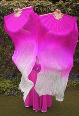 Silk belly dance fan veils fuchsia to white gradient