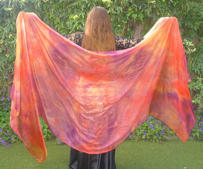 Silk belly dance veil tie dye copper 