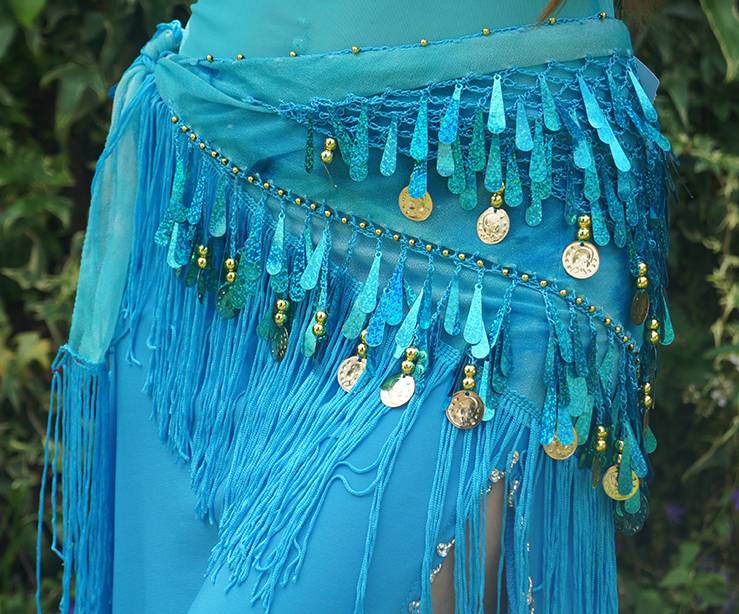 Turquoise hip scarf with teardrop sequins