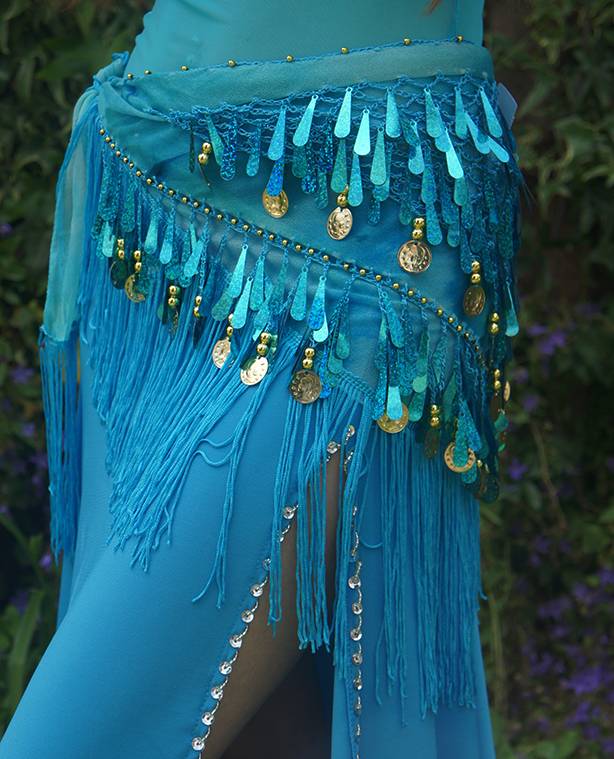Turquoise hip scarf with teardrop sequins