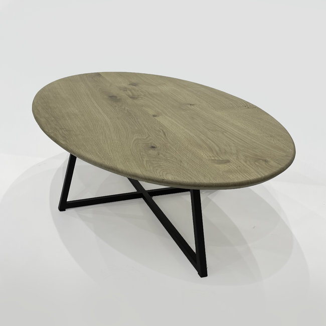 Ovale salontafel met dubbel kruis frame