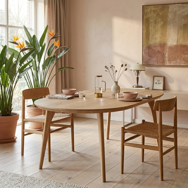 Eettafel Rond ovaal- Houten poot