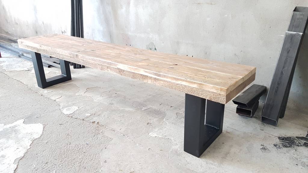 bankje u-frame. - firma hout & staal