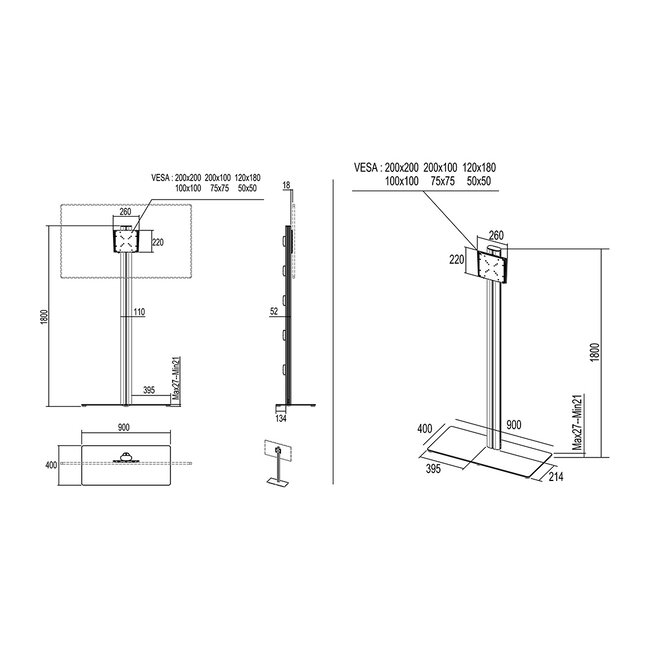 Multibrackets TV STANDAARD M DISPLAY 180 SINGLE BLACK
