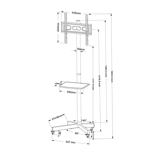 DQ Nyna Verrijdbare TV Vloerstandaard Zwart