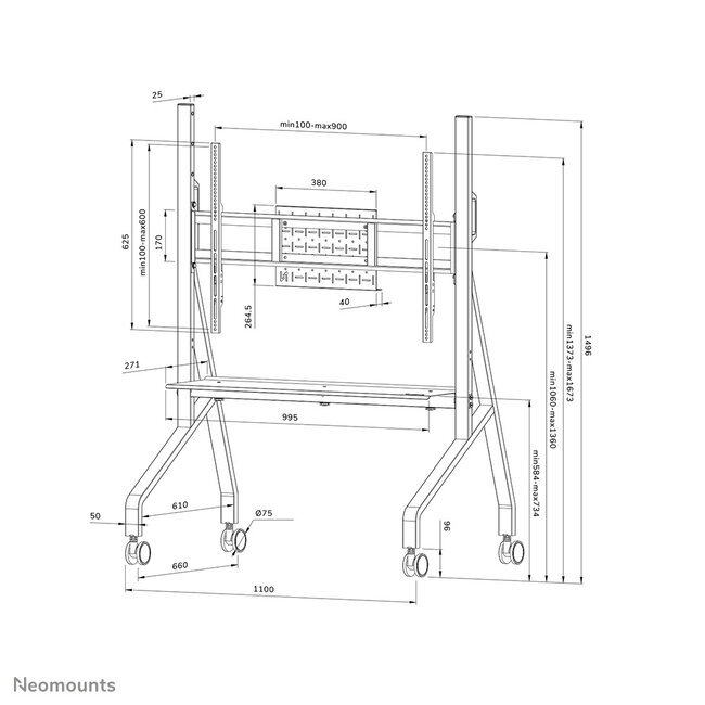 Neomounts FL50-525WH1 TV trolley 55-86" - snelle installatie - TÜV