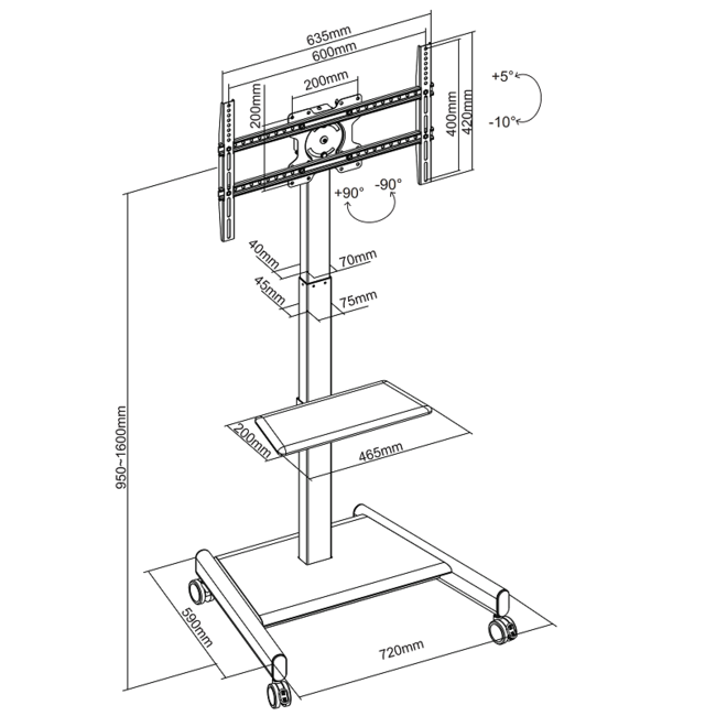 XTRARM Elevate Verrijdbare Elektrische TV Standaard Walnoot