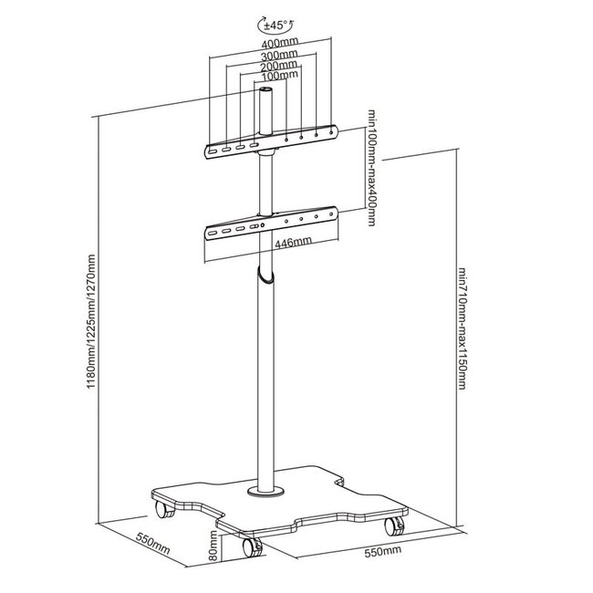 XTRARM Arius TV Standaard Zwart met X Voet