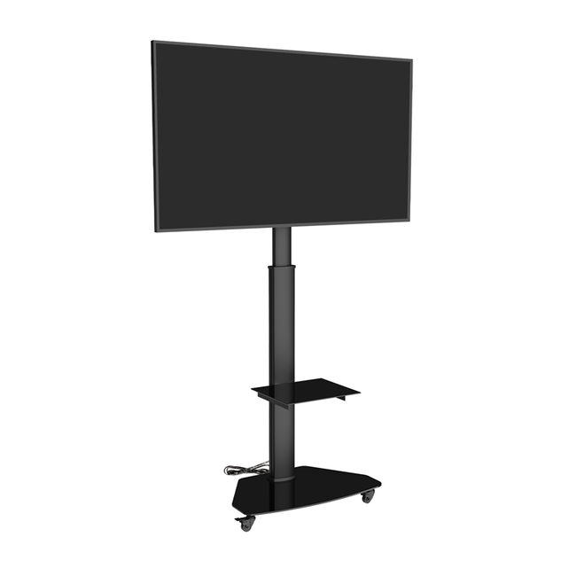 XTRARM Proton 300 Verrijdbare TV Vloerstandaard Zwart - Met 2 stopcontacten