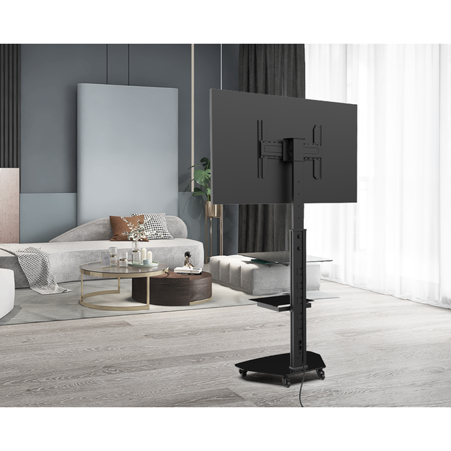 XTRARM Proton 300 Verrijdbare TV Vloerstandaard Zwart - Met 2 stopcontacten