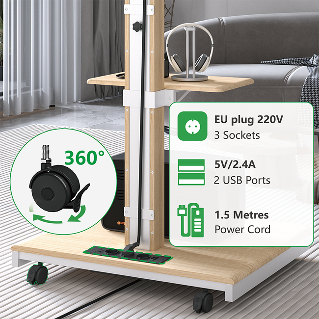 XTRARM Elite Verrijdbare TV Standaard Wit/Beuken Manueel