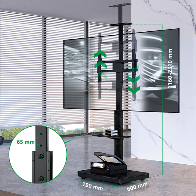 XTRARM Elite Verrijdbare TV Vloerstandaard Zwart Manueel