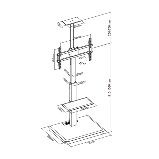 XTRARM Elite Verrijdbare TV Vloerstandaard Walnoot Manueel